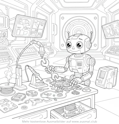 Roboter an der Werkbank Ausmalbild