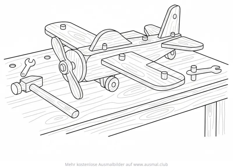 Holzflugzeug auf Werkbank Ausmalbild