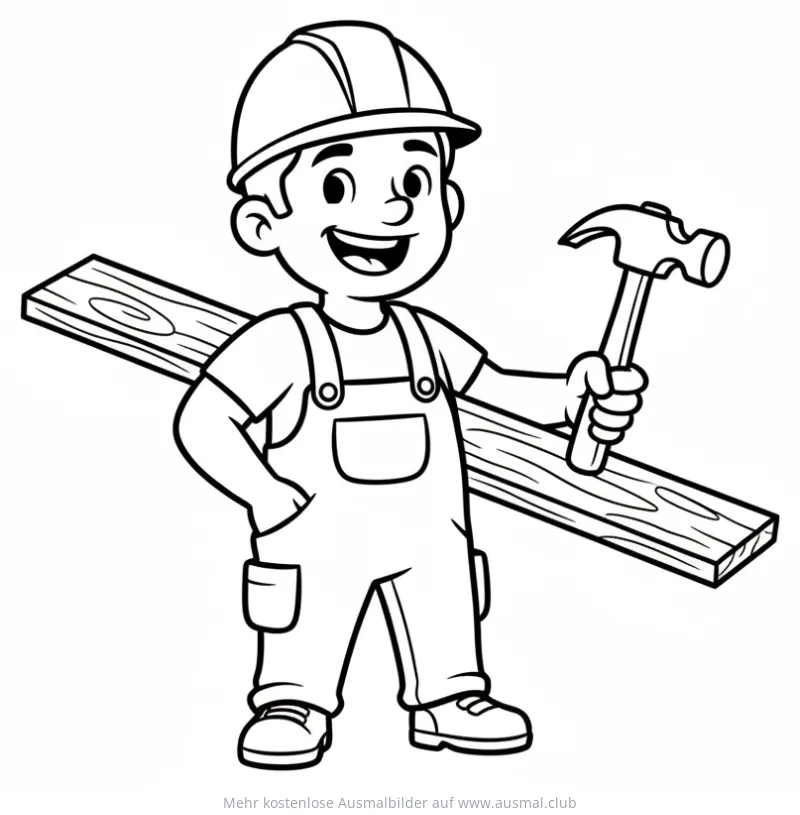 Zimmermann mit Hammer und Holzbrett Ausmalbild