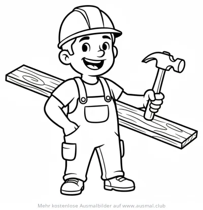 Zimmermann mit Hammer und Holzbrett Ausmalbild