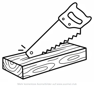 Säge schneidet Holz Ausmalbild