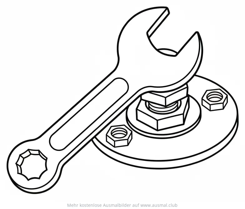 Schraubenschlüssel auf Muttern Ausmalbild