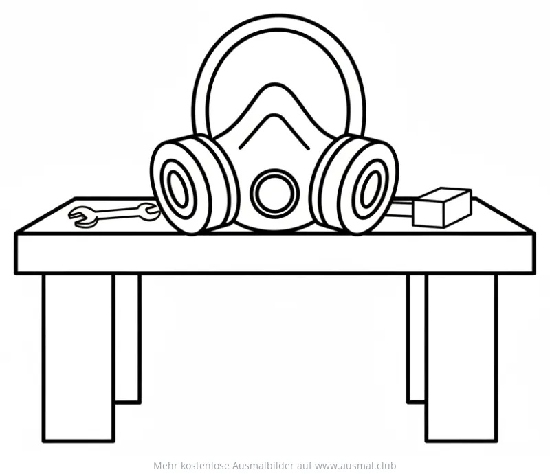 Atemschutzmaske auf Werkbank Ausmalbild