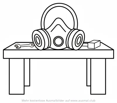 Atemschutzmaske auf Werkbank Ausmalbild