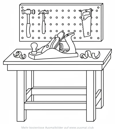 Werkbank Ausmalbild mit Hobel und Werkzeugen
