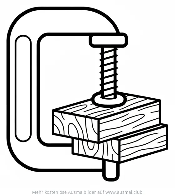 Schraubzwinge presst Holzstücke zusammen Ausmalbild
