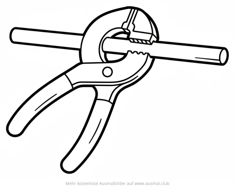 Rohrzange beim Greifen eines Rohrs Ausmalbild