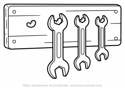 Werkzeugwand mit Schraubenschlüssel Set Ausmalbild