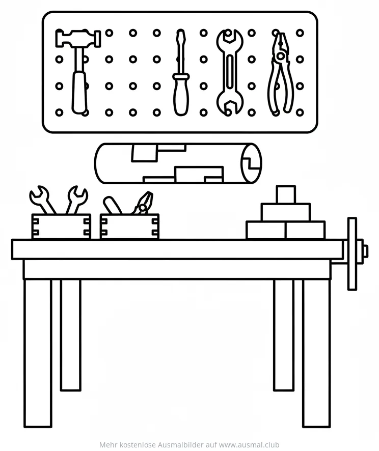 Werkbank Ausmalbild mit Werkzeugen