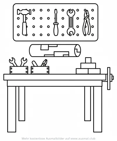 Werkbank Ausmalbild mit Werkzeugen