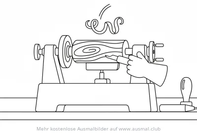Drehbank Ausmalbild mit Werkstück und Werkzeug