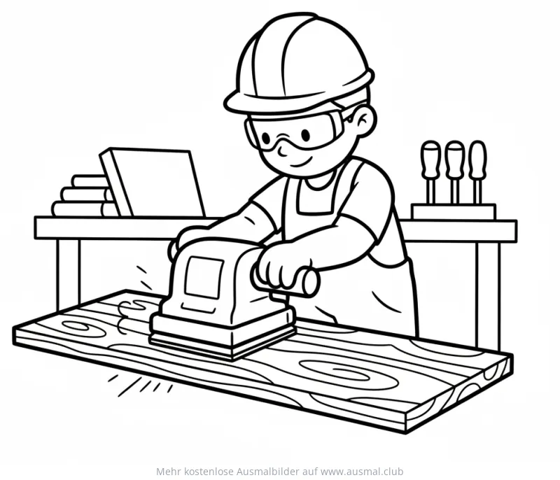 Handwerker schleift Holzbrett mit Schleifmaschine Ausmalbild