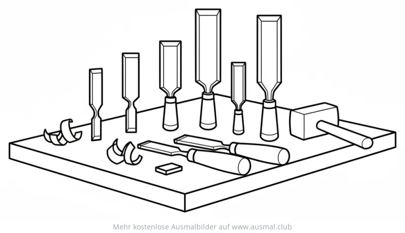 Stecheisen Ausmalbild auf einer Werkbank