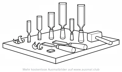 Stecheisen Ausmalbild auf einer Werkbank