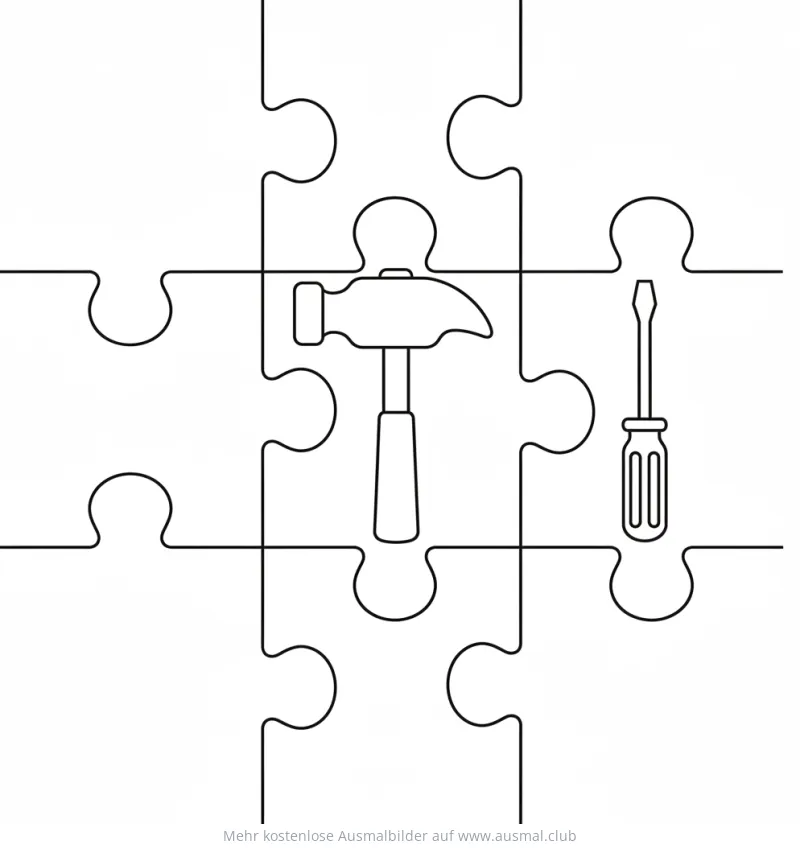 Hammer und Schraubenzieher als Puzzle Ausmalbild