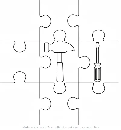 Hammer und Schraubenzieher als Puzzle Ausmalbild
