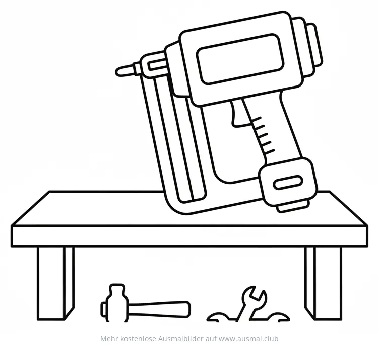 Nagelpistole auf Werkbank Ausmalbild