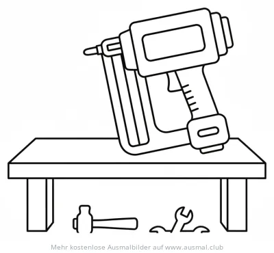 Nagelpistole auf Werkbank Ausmalbild