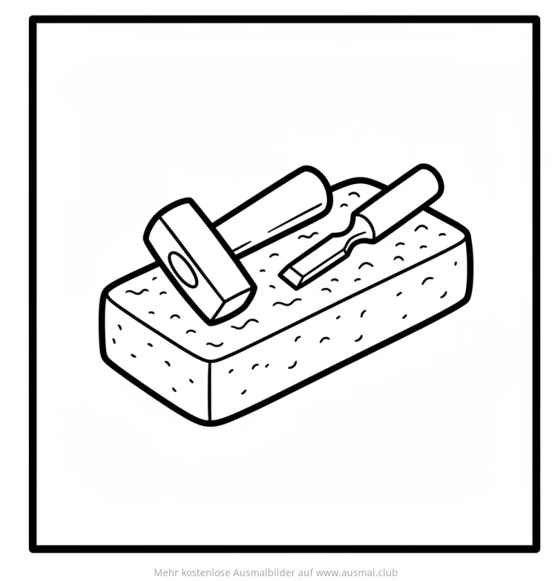 Hammer, Stecheisen und Schärfstein Ausmalbild