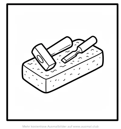 Hammer, Stecheisen und Schärfstein Ausmalbild