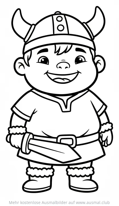 Wikingerjunge mit Schwert und Helm Ausmalbild