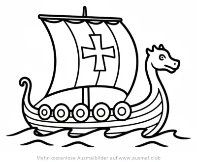Wikingerboot Ausmalbild mit Drachenkopf