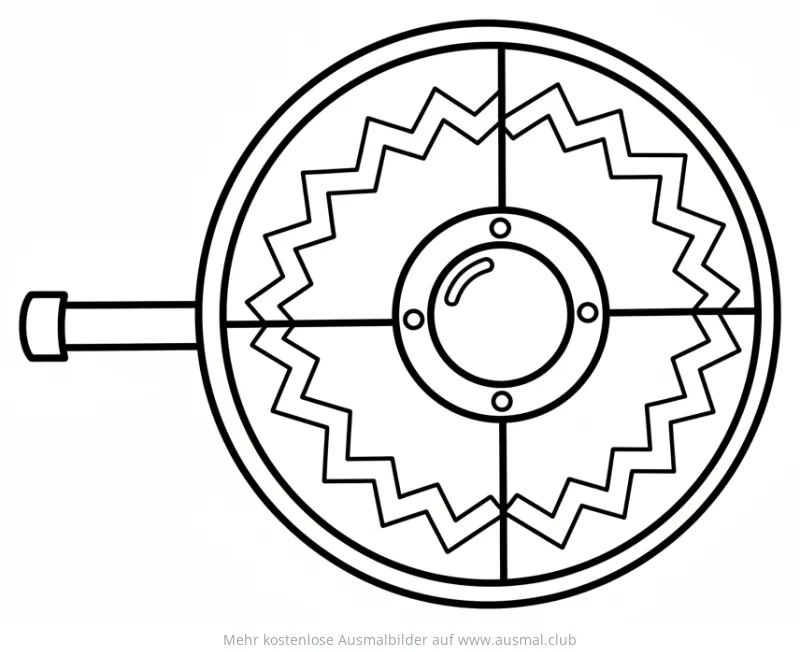 Wikinger Schild Ausmalbild mit Griff und zackigem Muster