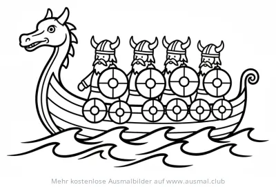 Wikinger Schiff mit Wikingern Ausmalbild