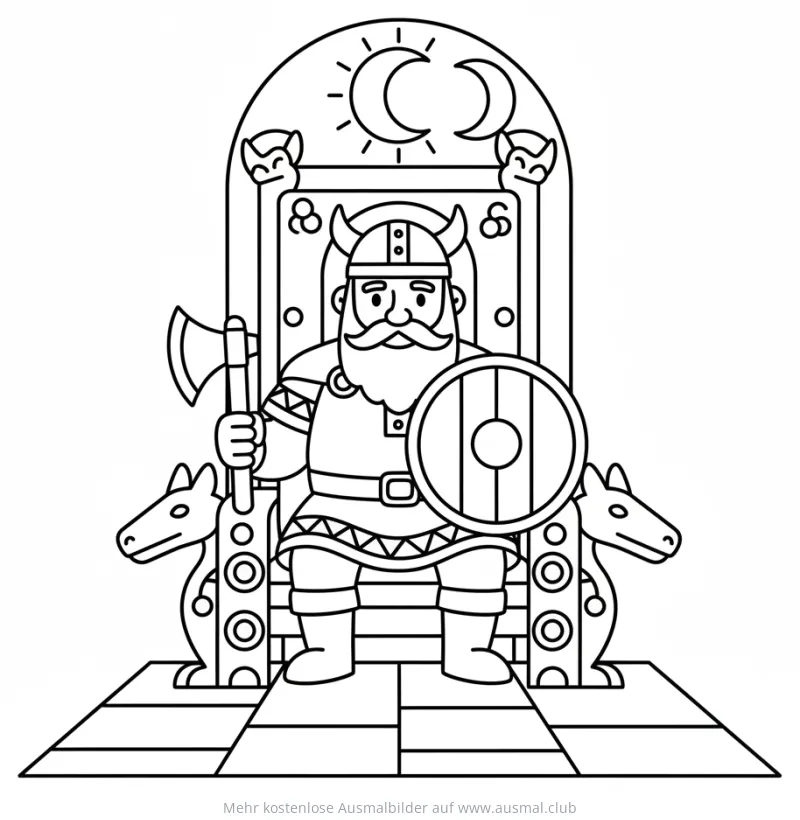 Wikinger König mit Axt auf Thron Ausmalbild