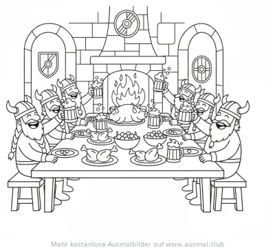 Wikinger Festmahl Ausmalbild