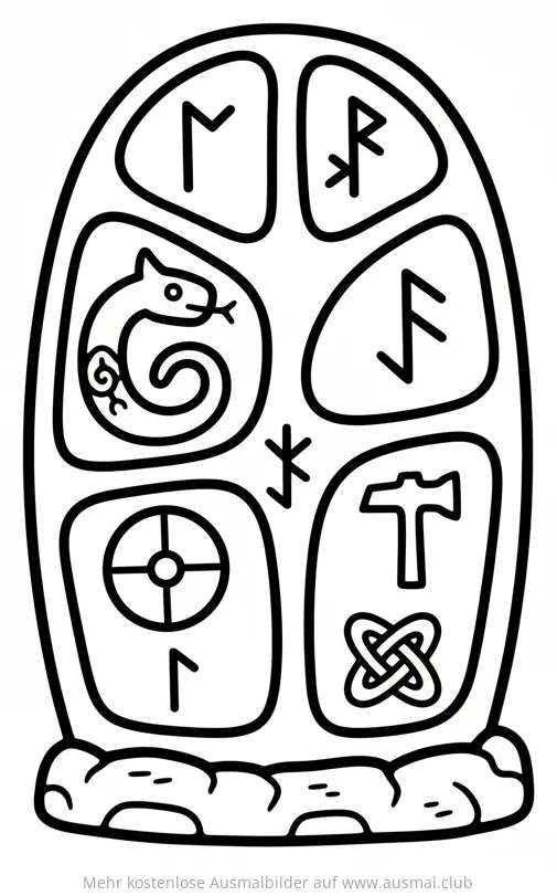 Wikinger Runenstein Ausmalbild mit Runen und Symbolen