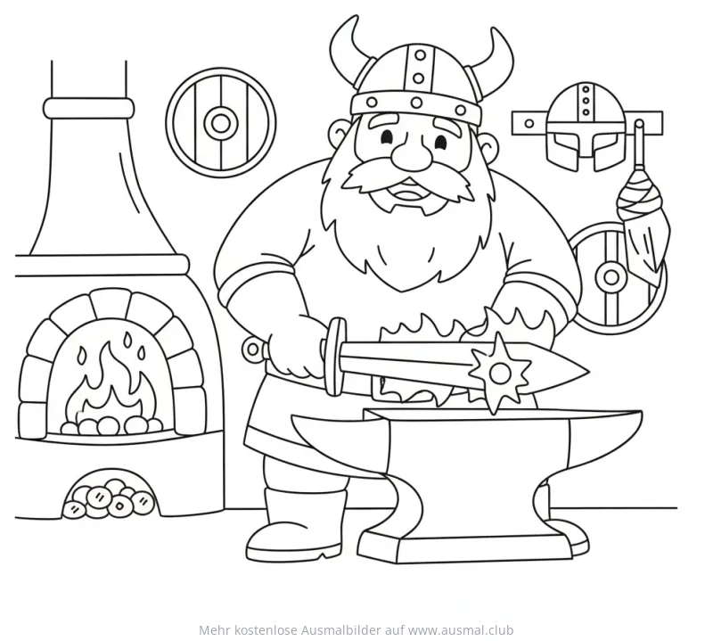 Wikinger Schmied am Amboss Ausmalbild