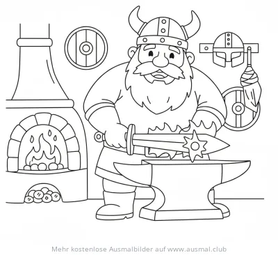 Wikinger Schmied am Amboss Ausmalbild