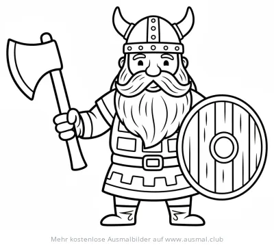 Wikinger Krieger mit Axt und Schild Ausmalbild