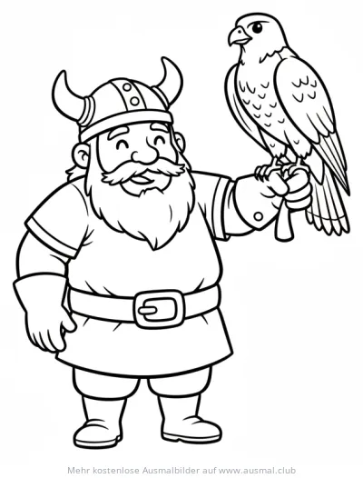 Wikinger mit Falke Ausmalbild