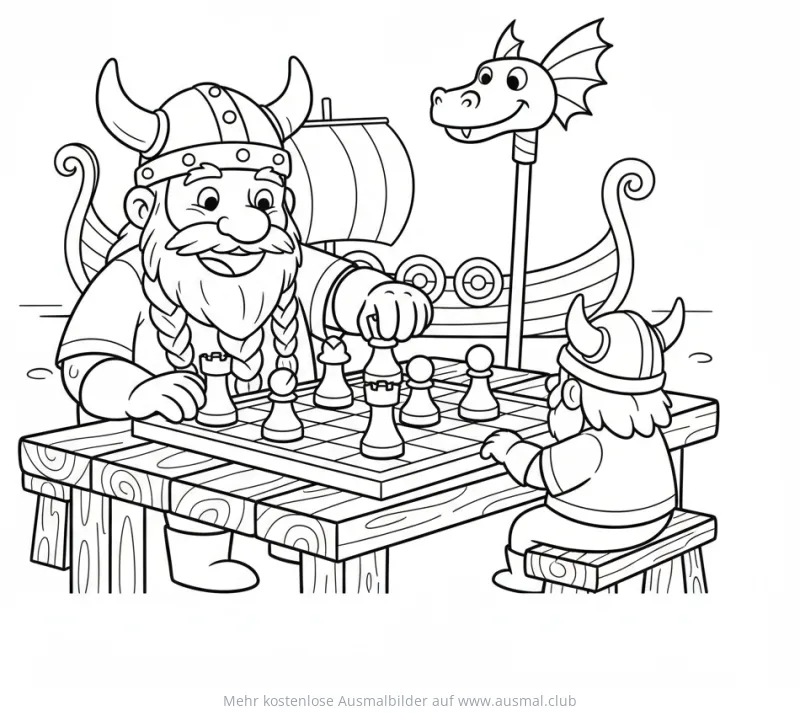 Zwei Wikinger spielen Schach Ausmalbild