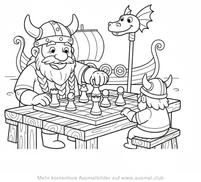 Zwei Wikinger spielen Schach Ausmalbild