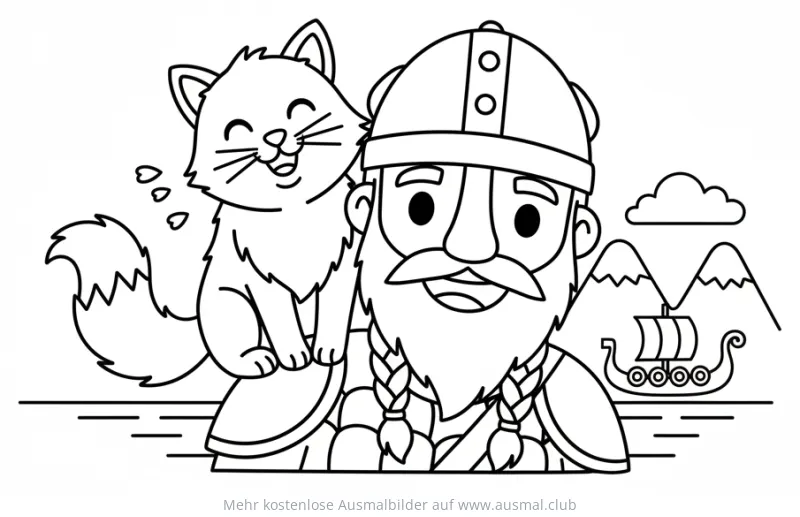 Wikinger mit Katze Ausmalbild