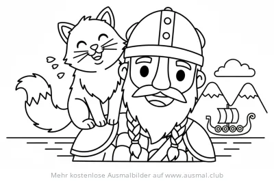 Wikinger mit Katze Ausmalbild