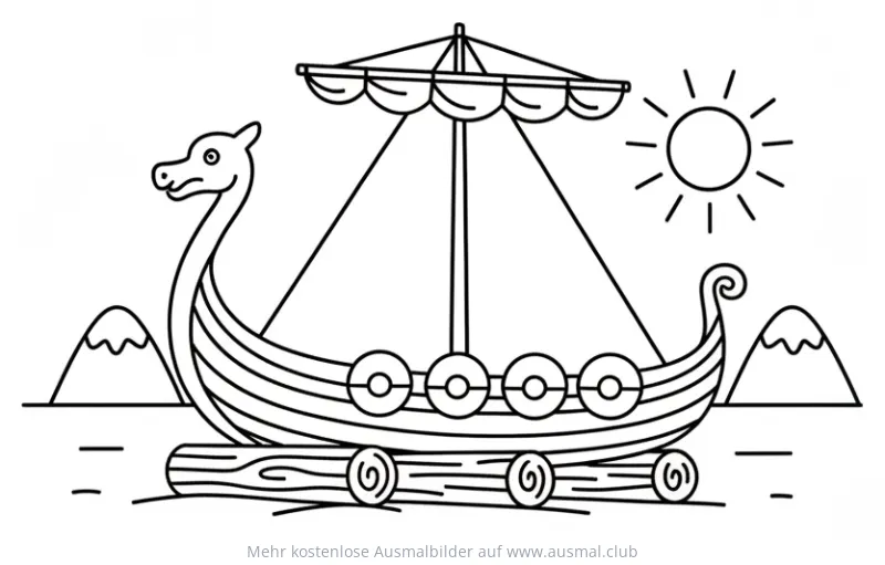 Wikingerboot mit Drachenkopf Ausmalbild