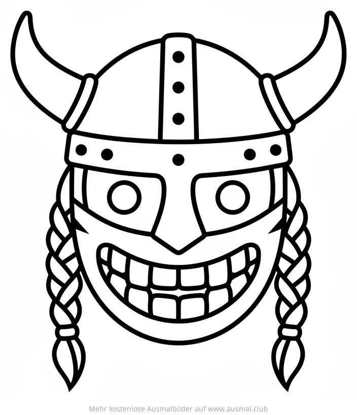 Grinsender Wikinger mit Helm und Zöpfen Ausmalbild