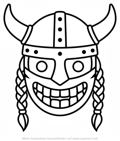 Grinsender Wikinger mit Helm und Zöpfen Ausmalbild