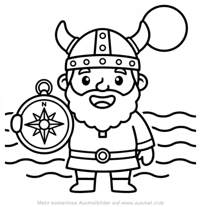 Wikinger mit gehörntem Helm und Kompass Ausmalbild