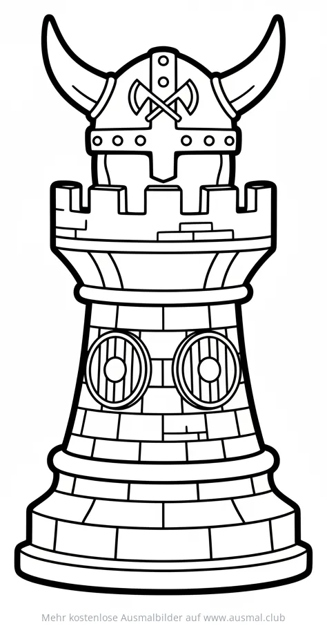 Wikinger Schachturm Ausmalbild mit Helm und Schilden