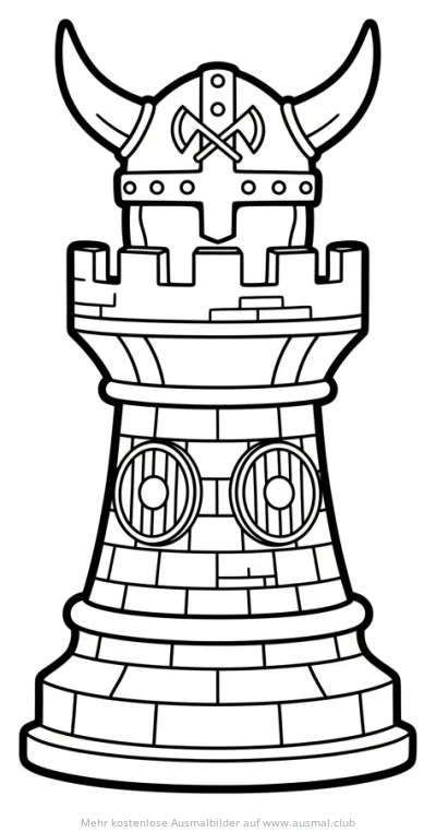 Wikinger Schachturm Ausmalbild mit Helm und Schilden