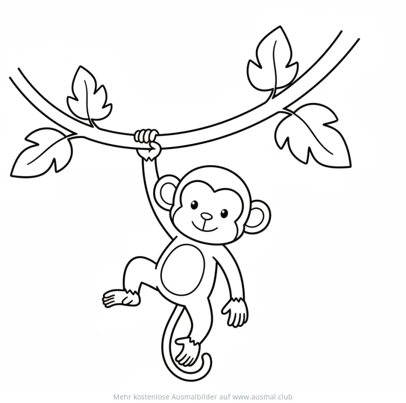 Affe schwingt an Ast Ausmalbild