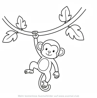Affe schwingt an Ast Ausmalbild