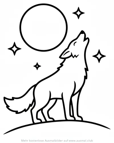 Heulender Wolf vor Mond und Sternen Ausmalbild