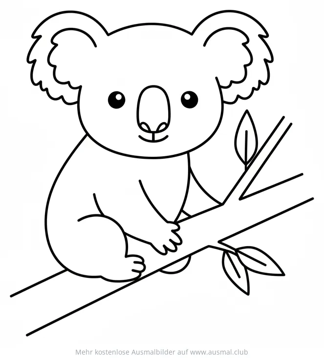 Koala sitzt auf Ast Ausmalbild
