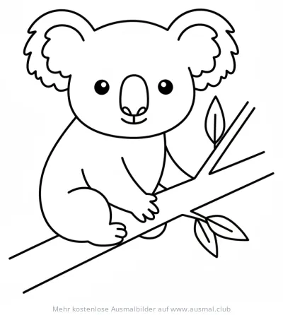 Koala sitzt auf Ast Ausmalbild